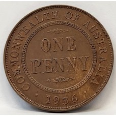 AUSTRALIA 1936 . ONE 1 PENNY . ERROR . PLANCHET FLAW